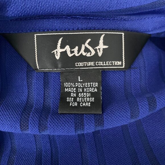 Vintage 90s Trust Couture Sheer Club Shirt L Blue Striped Button Up Short Sleeve - Picture 6 of 6